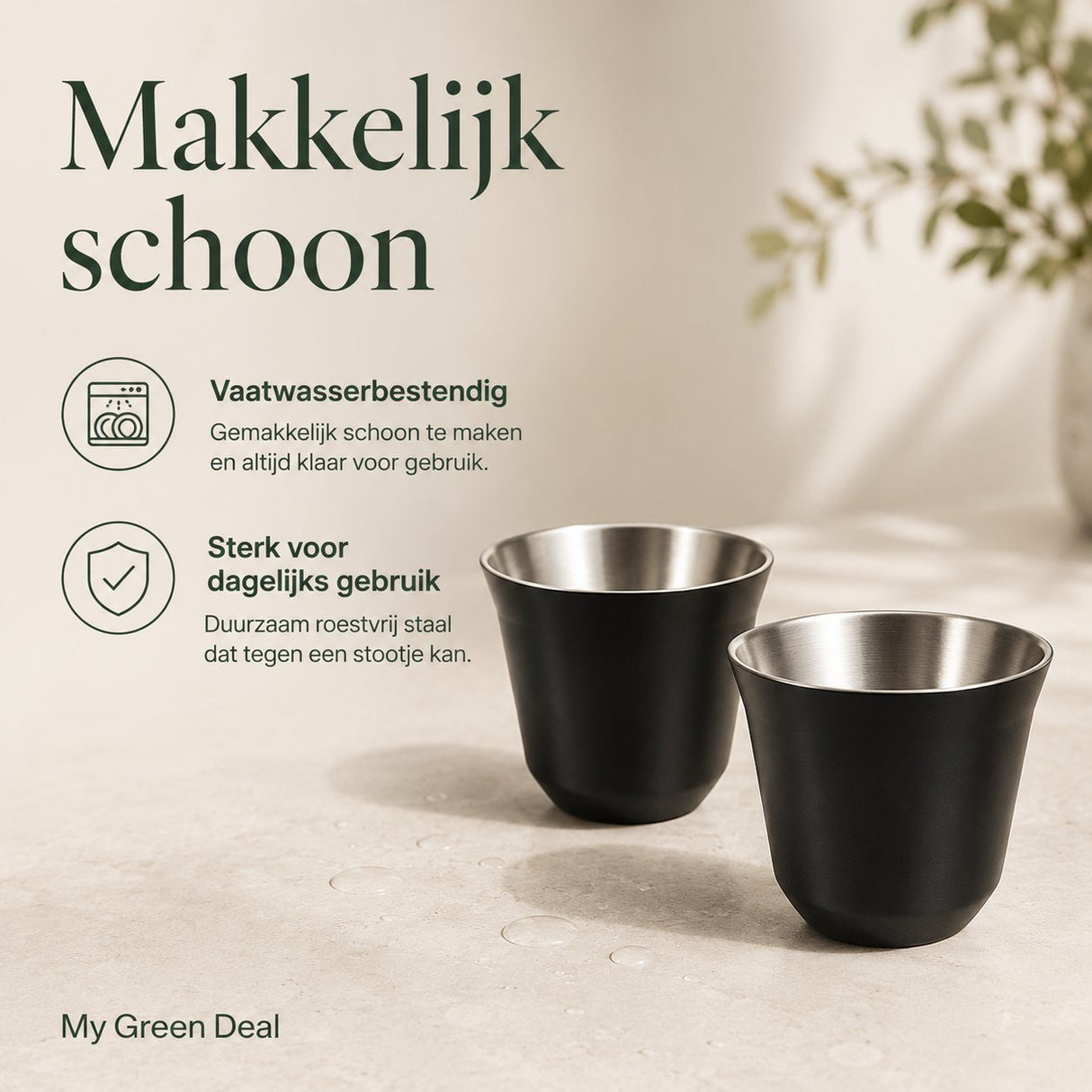 RVS Espressokopjes set van 2 Zwart - 80 ml - My Green Deal