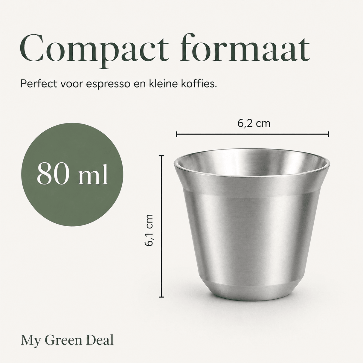 RVS Espressokopjes set van 2 Zilver - 80 ml - My Green Deal