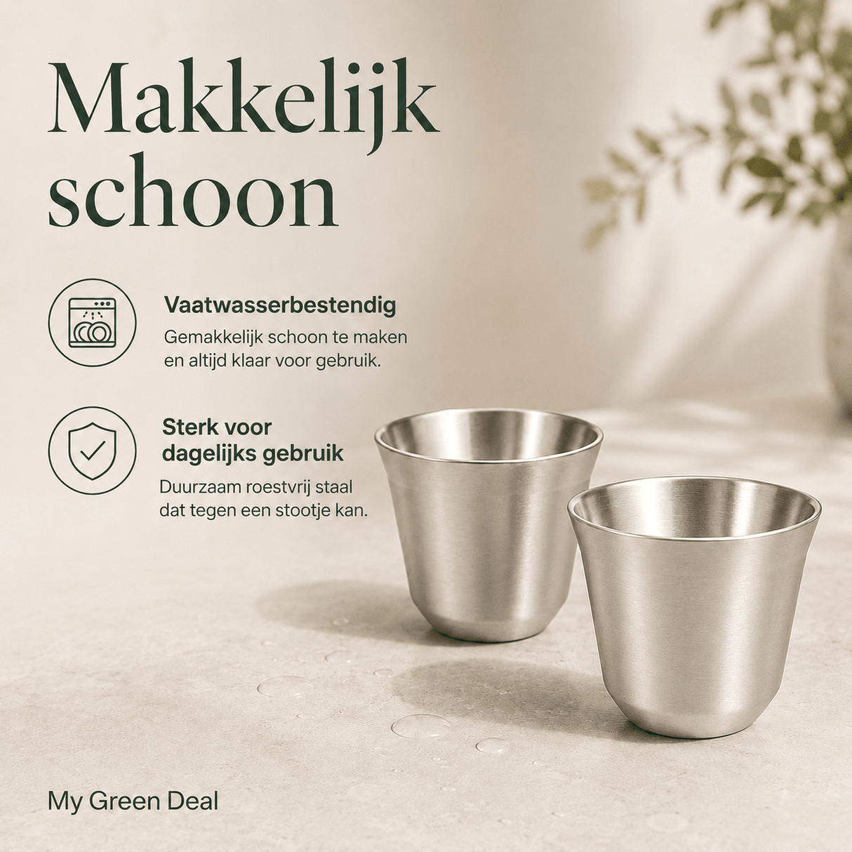 RVS Espressokopjes set van 2 Zilver - 80 ml - My Green Deal