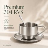RVS Koffiekop met Schotel & Lepel - My Green Deal
