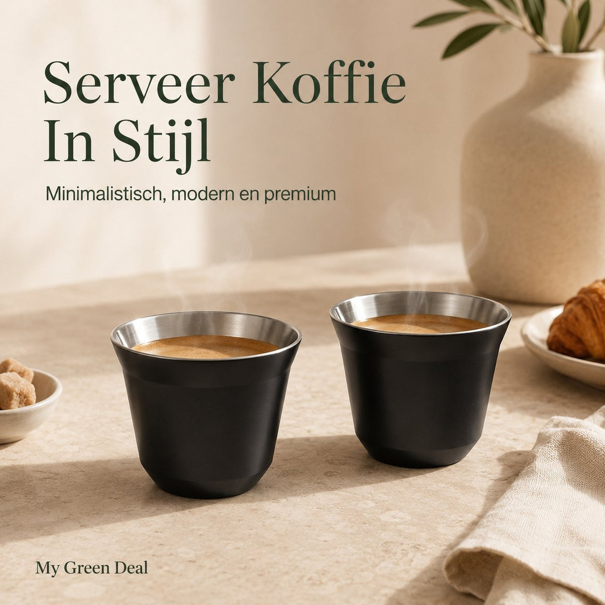 RVS Koffiebekers Zwart Set van 2 – 163 ml - My Green Deal