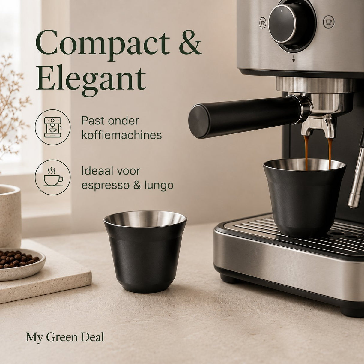 RVS Koffiebekers Zwart Set van 2 – 163 ml - My Green Deal