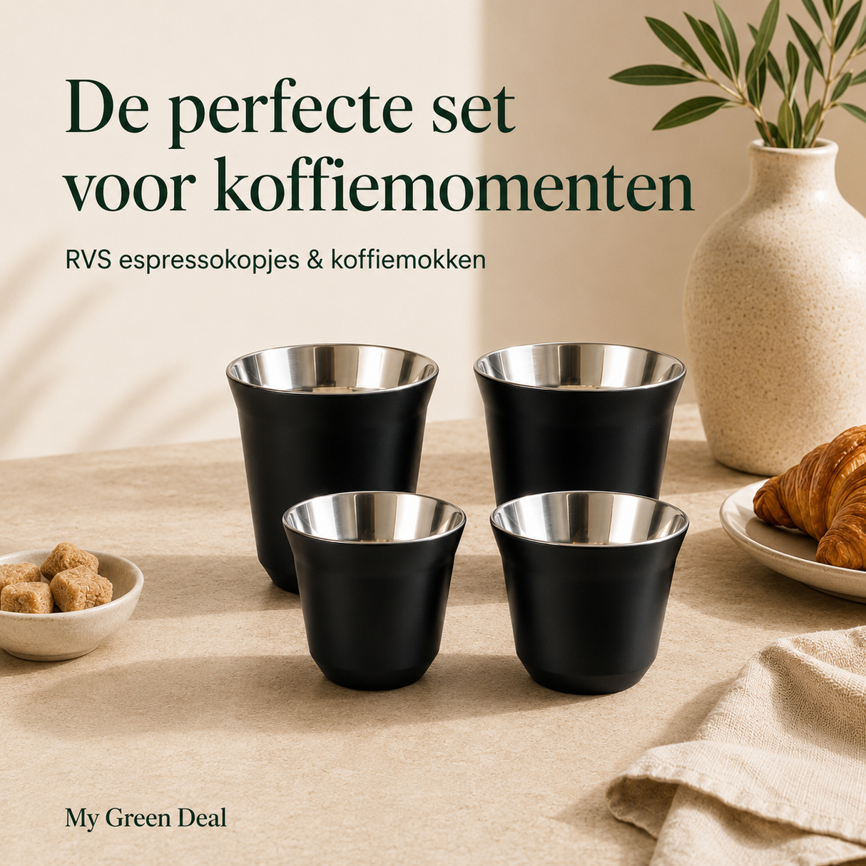 RVS koffiekopjes set - zwart