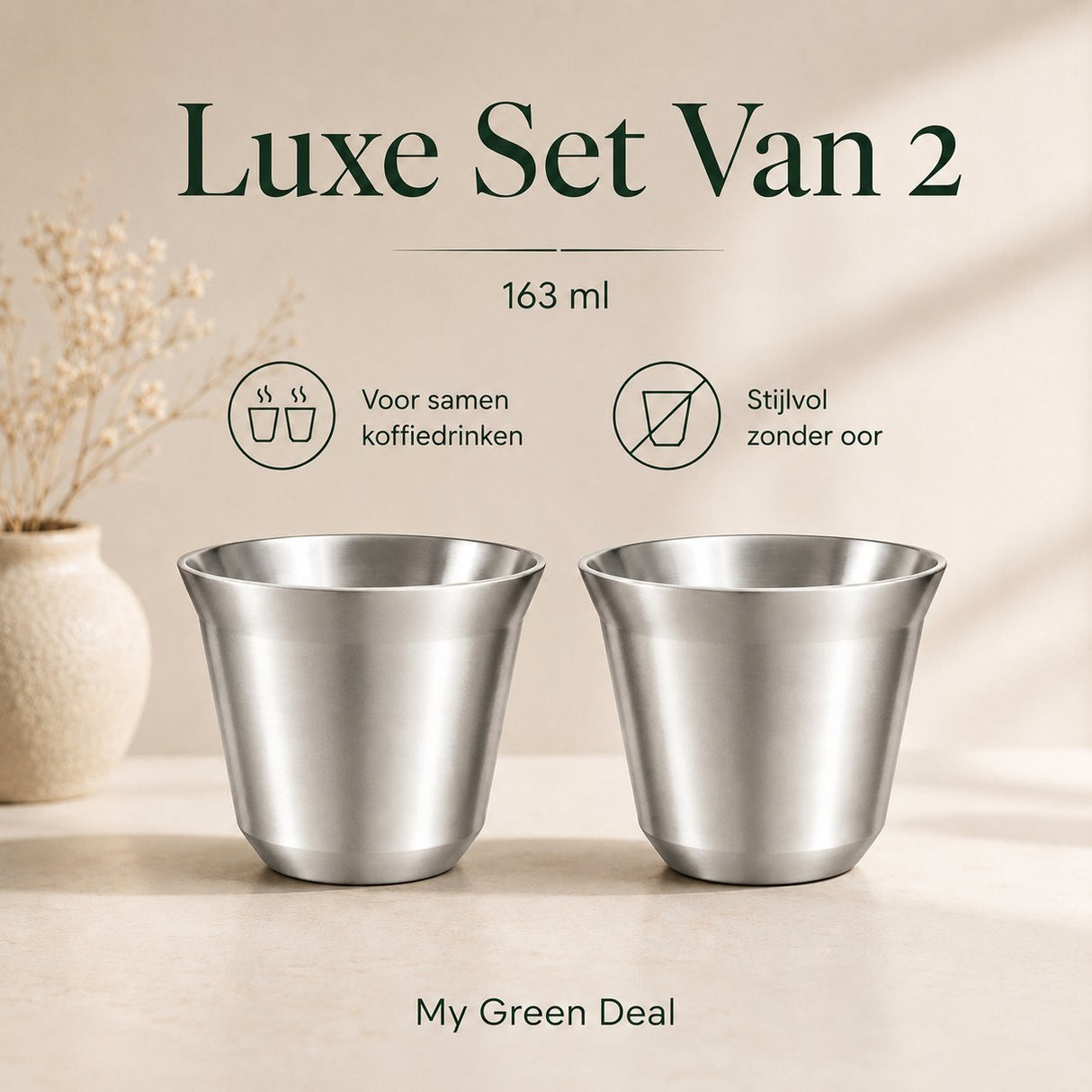 RVS Koffiebekers Zilver Set van 2 – 163 ml - My Green Deal