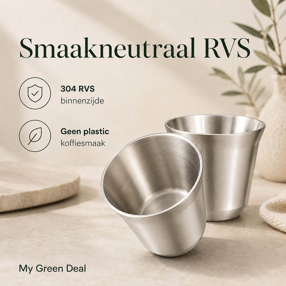 RVS Koffiebekers Zilver Set van 2 – 163 ml - My Green Deal