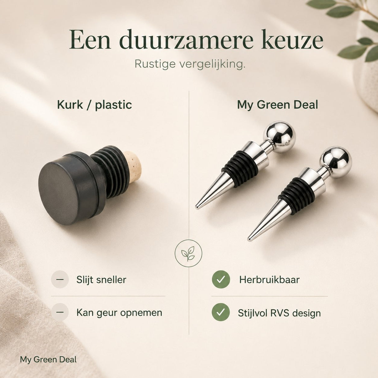 RVS Wijnstopper vacuum Zilver - My Green Deal
