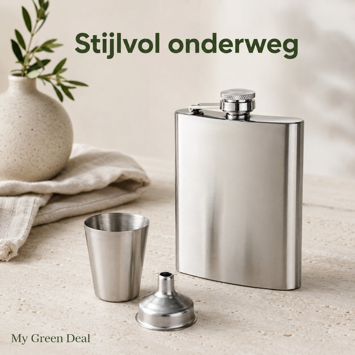 RVS Heupfles 180ml met trechter - My Green Deal