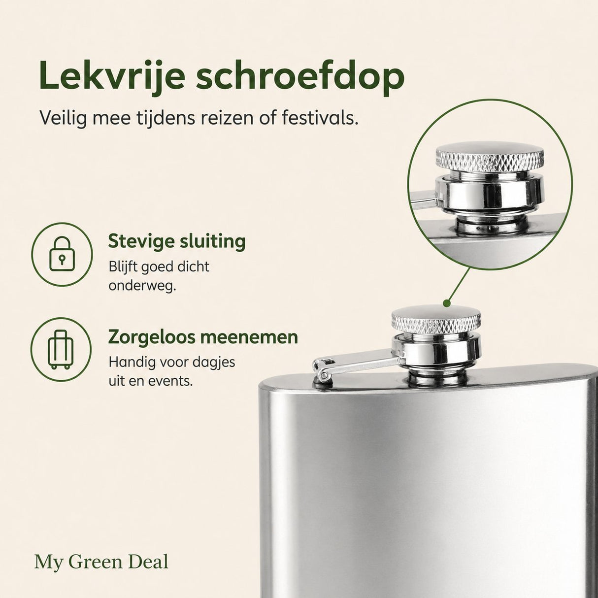 RVS Heupfles 180ml met trechter - My Green Deal