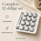 RVS IJsblokjes Set – 12 stuks met Tang - My Green Deal
