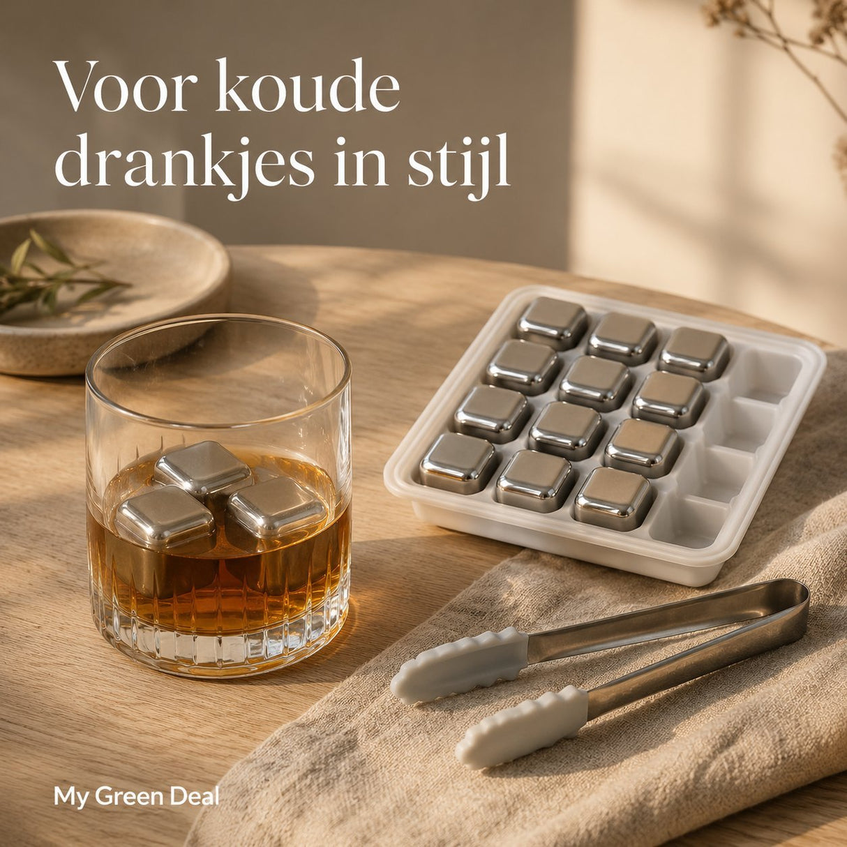 RVS IJsblokjes Set – 12 stuks met Tang - My Green Deal