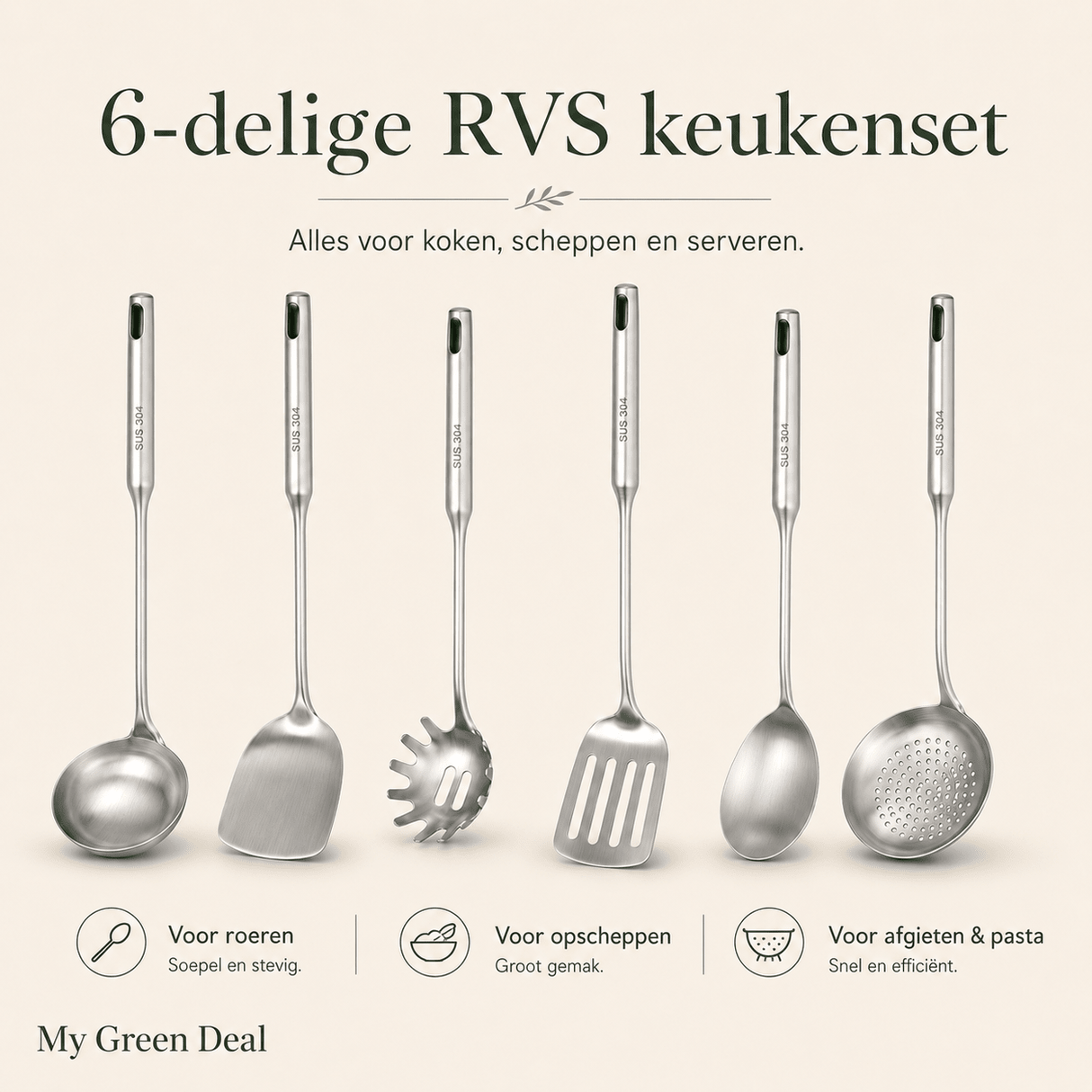 RVS Keukenhulpset 6-delig - My Green Deal