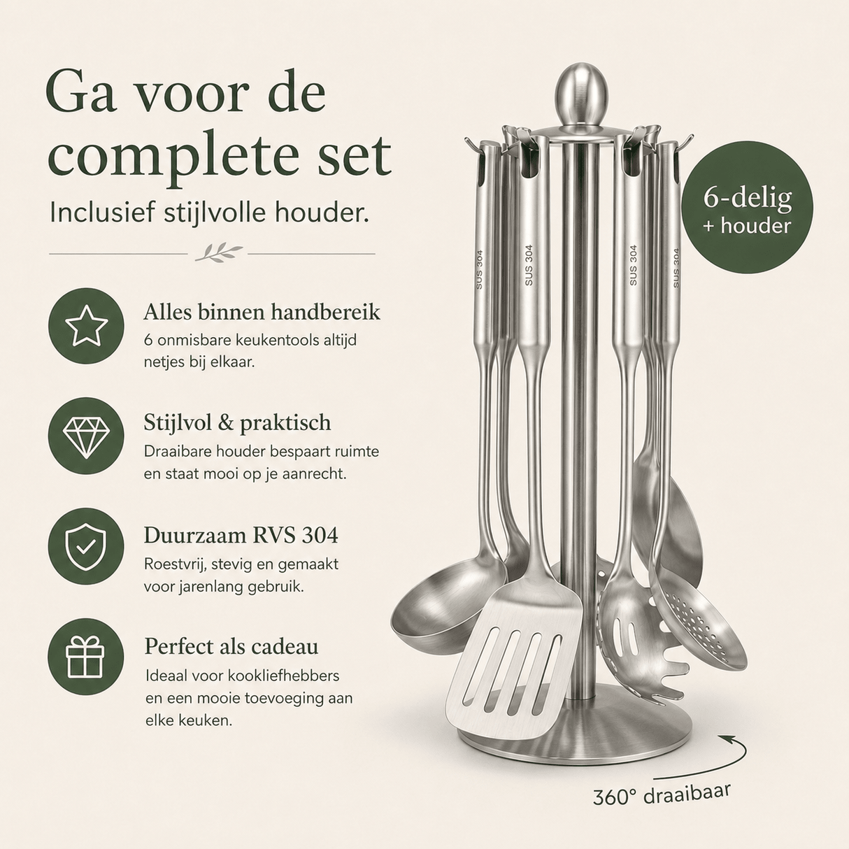 RVS Keukenhulpset 6-delig - My Green Deal