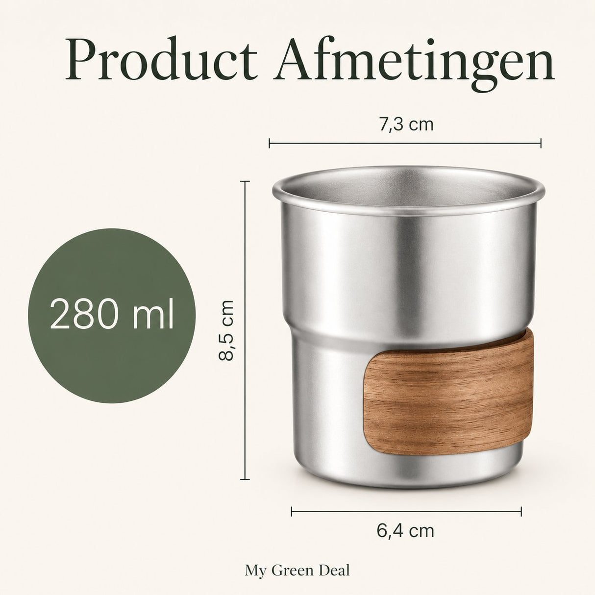 RVS koffiekopjes met hout van 4 Zilver - 280ML - My Green Deal