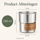 RVS koffiekopjes met hout van 4 Zilver - 280ML - My Green Deal