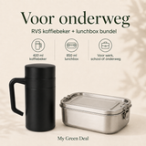 RVS Lunchbox & Koffiebeker To Go Set - Zwart