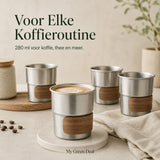 RVS koffiekopjes met hout van 4 Zilver - 280ML - My Green Deal