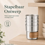 RVS koffiekopjes met hout van 4 Zilver - 280ML - My Green Deal