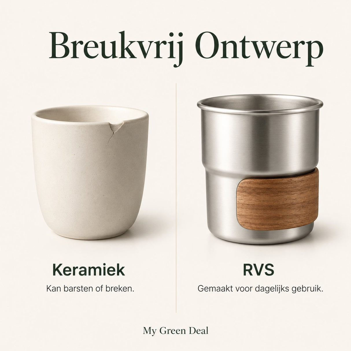 RVS koffiekopjes met hout van 4 Zilver - 280ML - My Green Deal