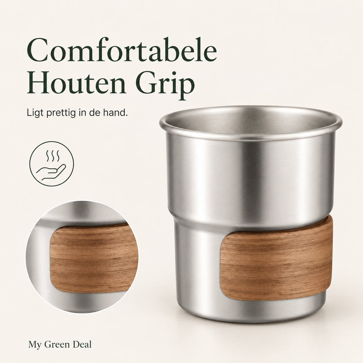 RVS koffiekopjes met hout van 4 Zilver - 280ML - My Green Deal