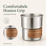 RVS koffiekopjes met hout van 4 Zilver - 280ML - My Green Deal
