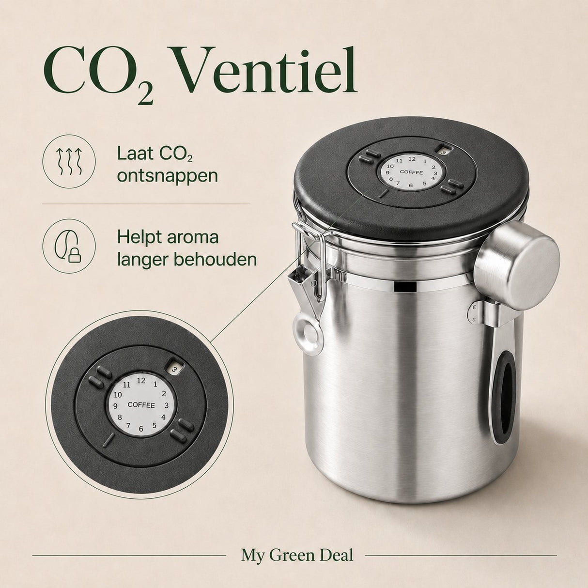 RVS Koffie Bewaarbus 1.8L Zilver - My Green Deal