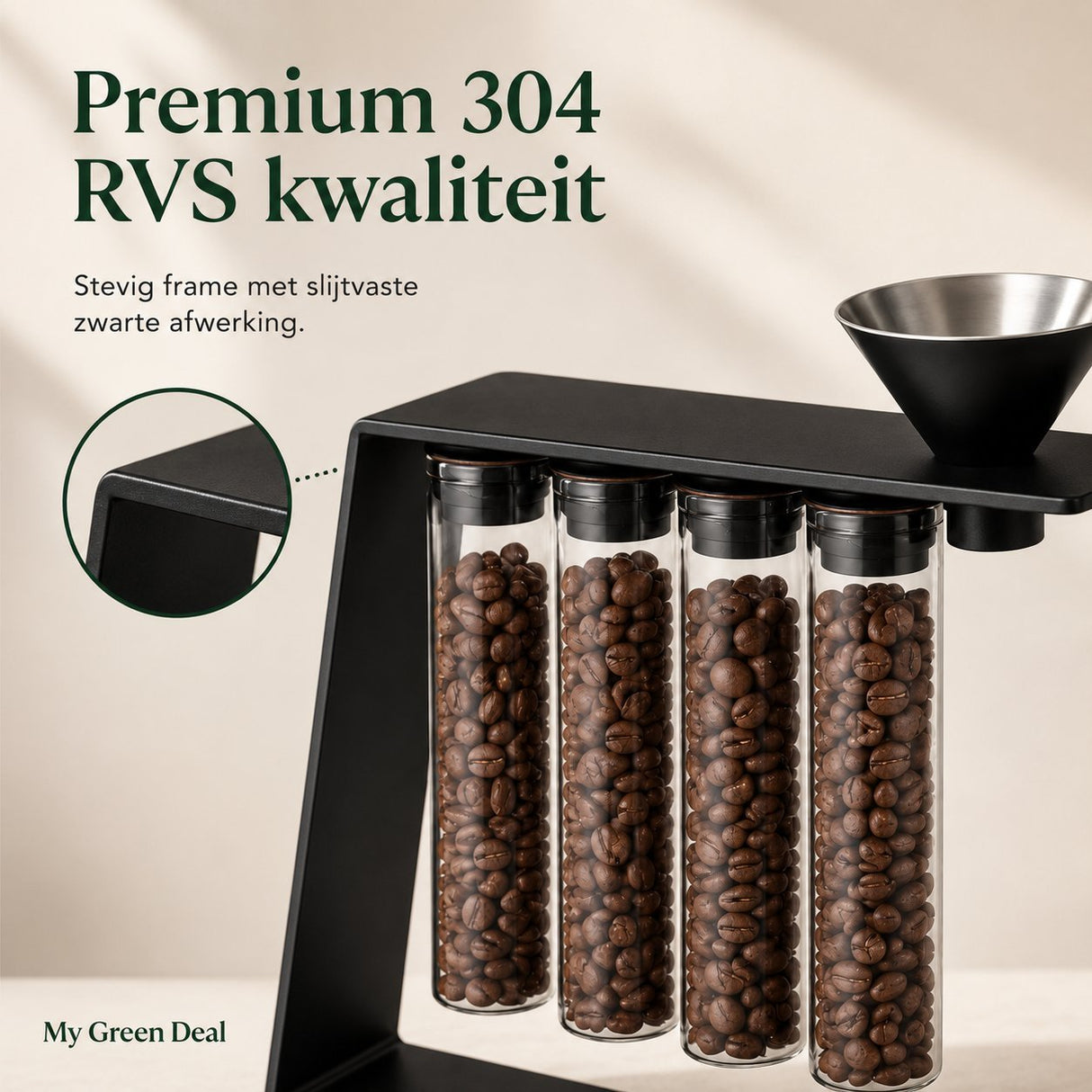 RVS koffieboonhouder zwart - My Green Deal