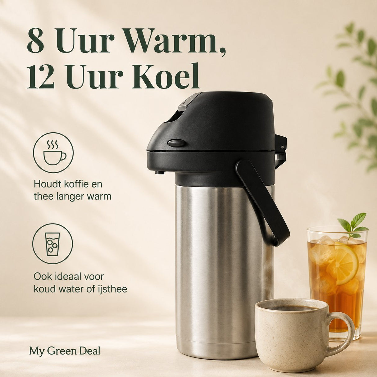 RVS Thermoskan met pomp 1.9L - My Green Deal