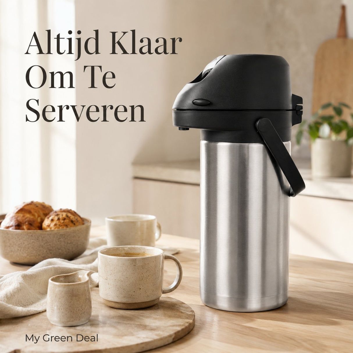 RVS Thermoskan met pomp 1.9L - My Green Deal