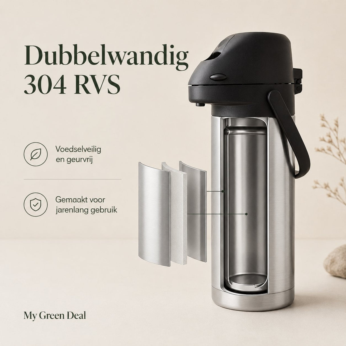 RVS Thermoskan met pomp 1.9L - My Green Deal
