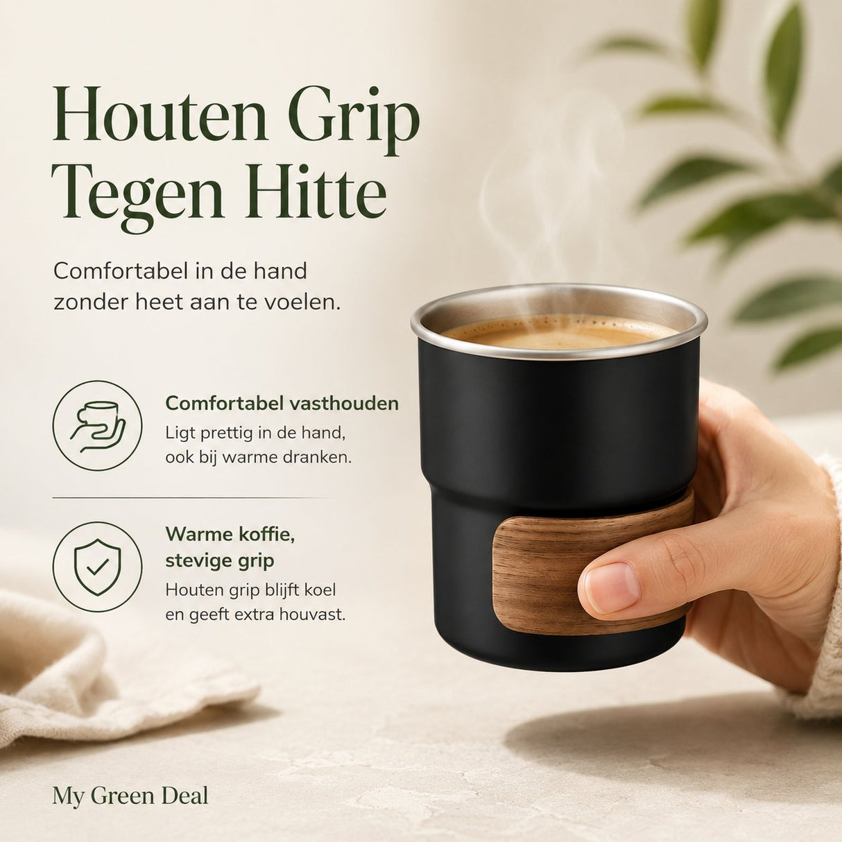 RVS koffiekopjes zonder oor set van 4 zwart - 280ML - My Green Deal