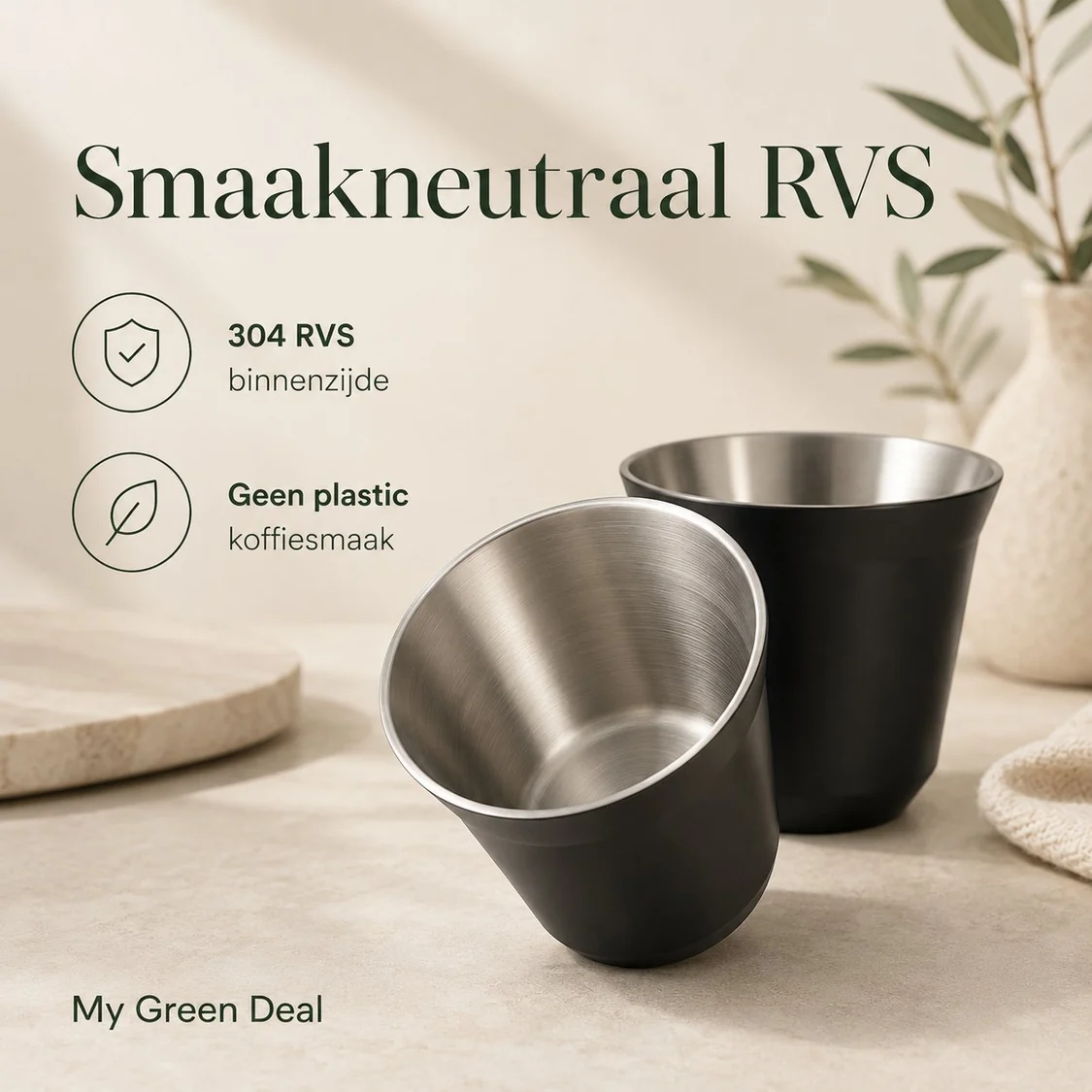 RVS koffiekopjes set - zwart