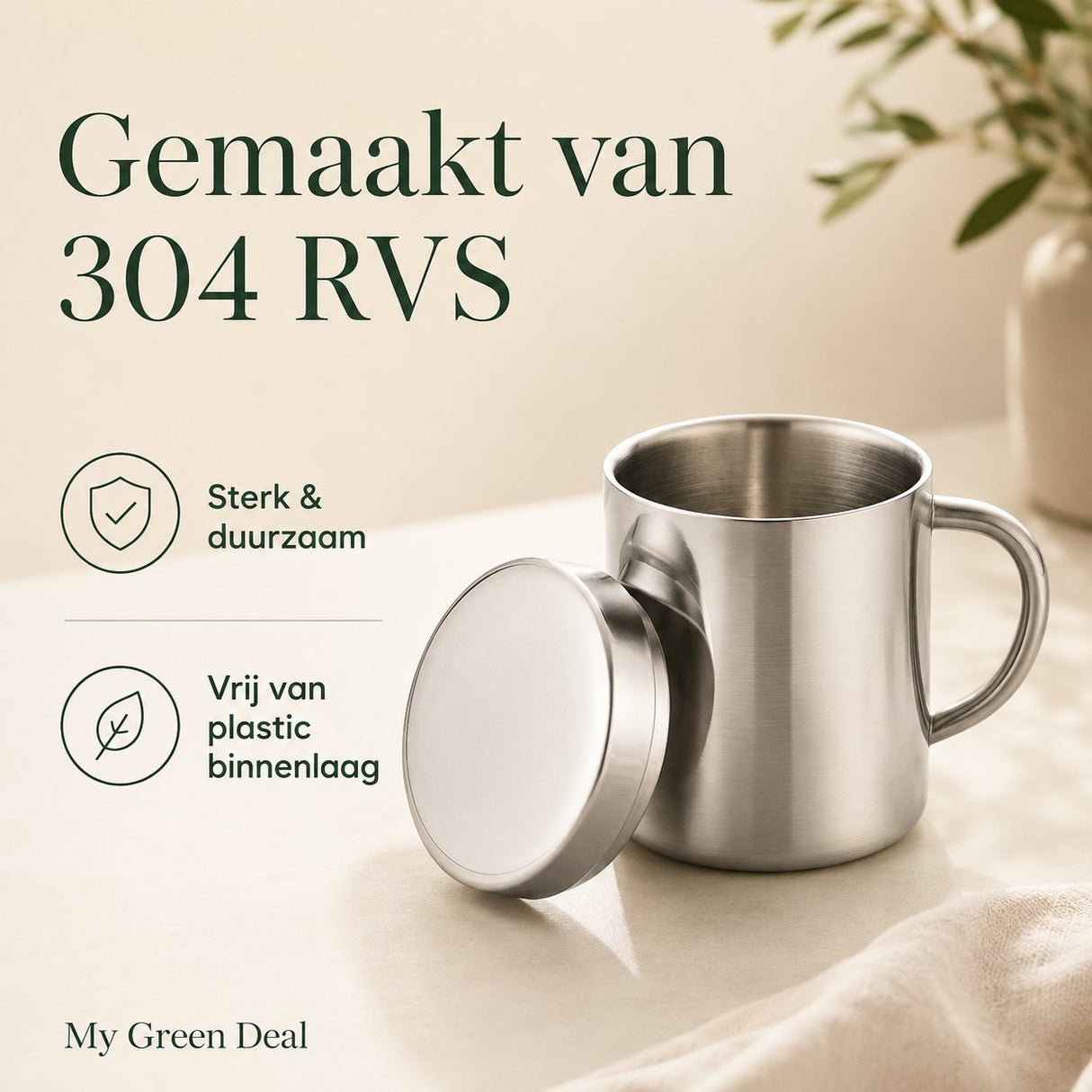 RVS isolerende Mok met Deksel – 220ml - My Green Deal