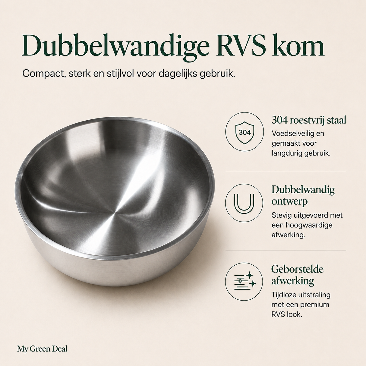 RVS kom dubbelwandig Ø15cm