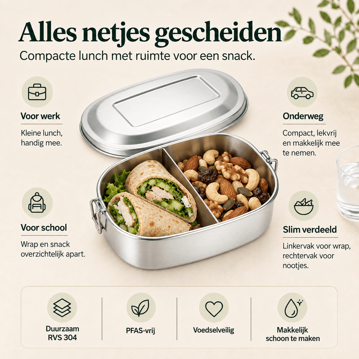 RVS lunchbox ovaal 500ml 2 compartimenten - My Green Deal