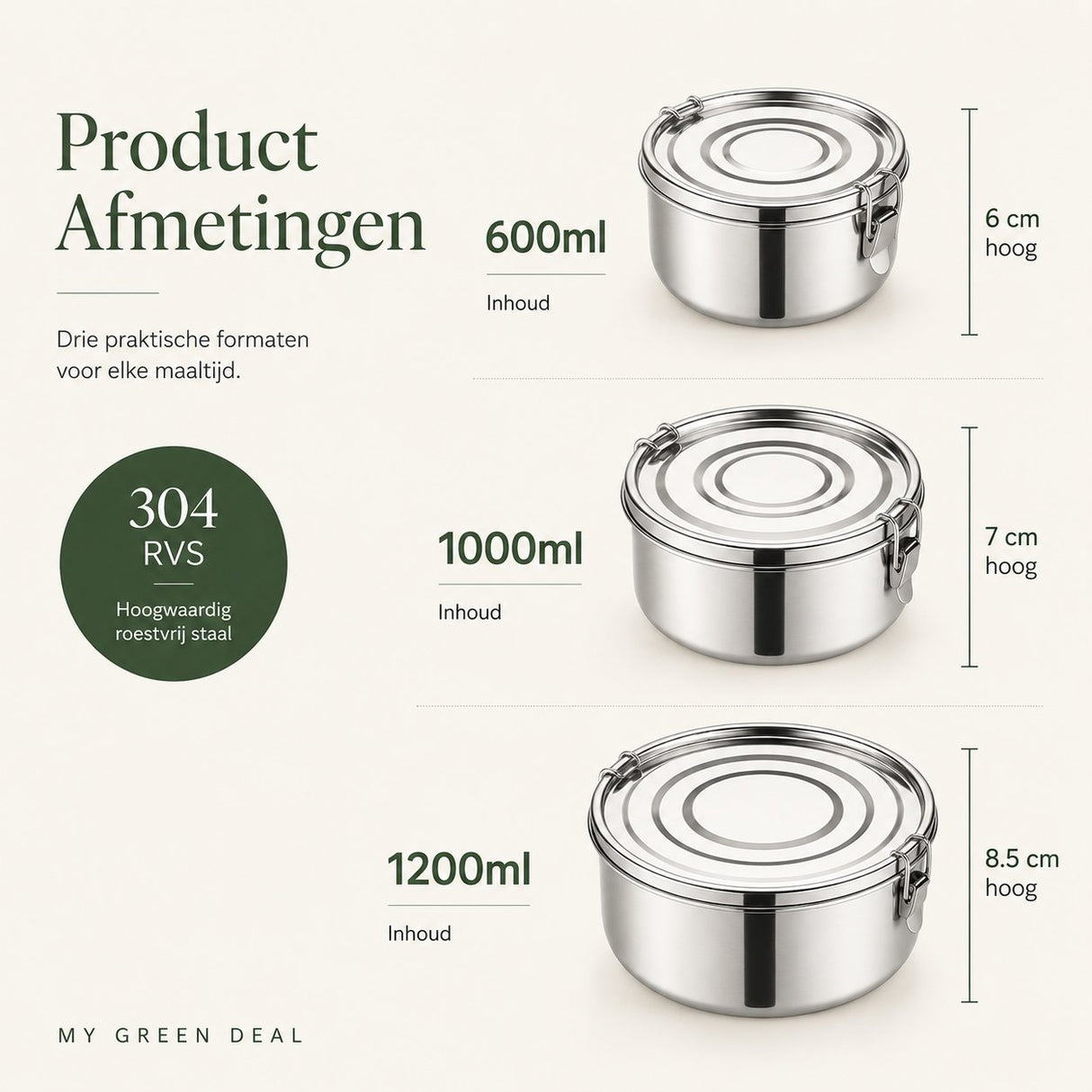 Stainless Steel Round Lunchbox – Set of 3