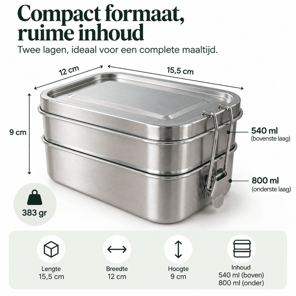 RVS lunchbox 540+800ml - My Green Deal