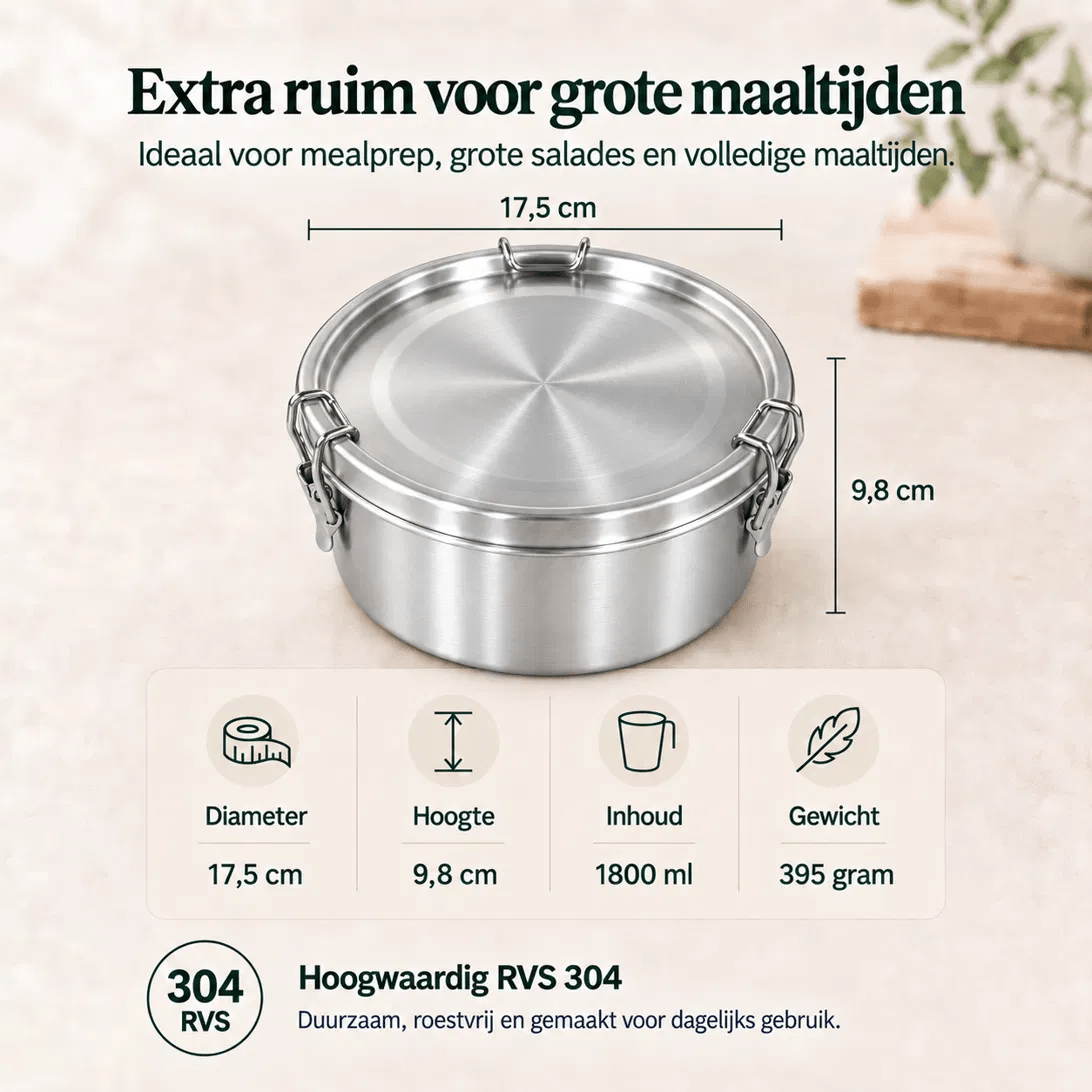 RVS Lunchbox rond 1800ml - My Green Deal