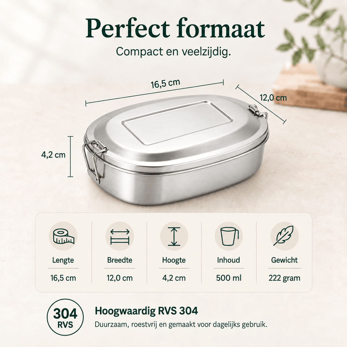 RVS lunchbox ovaal 500ml 2 compartimenten - My Green Deal