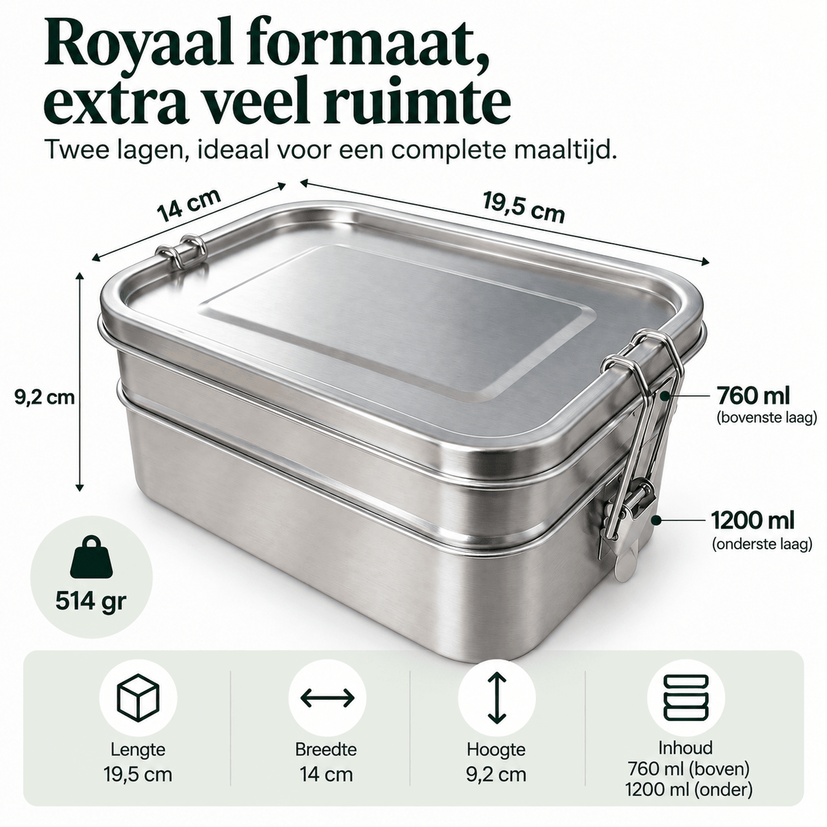 RVS lunchbox 760+1200ml - My Green Deal