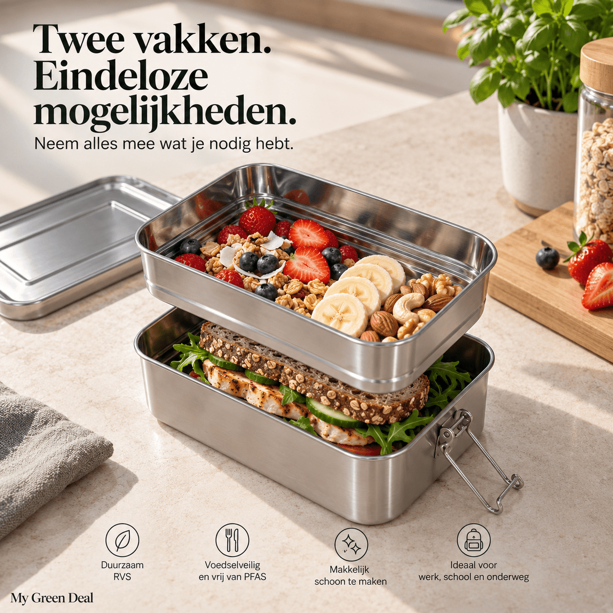 RVS lunchbox 760+1200ml - My Green Deal