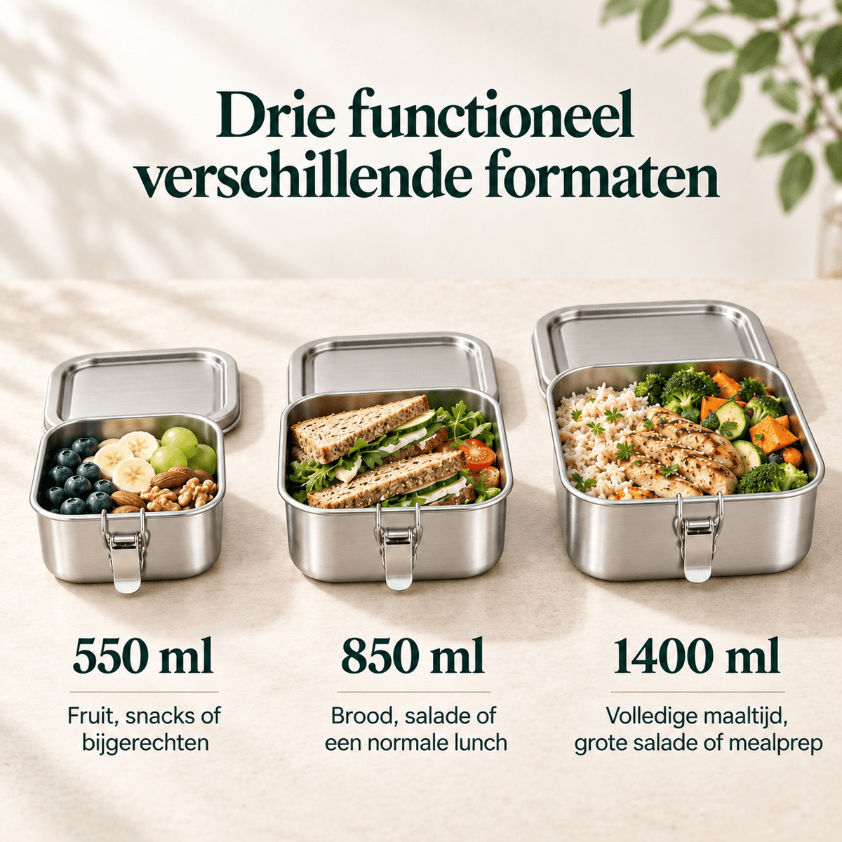 RVS Lunchbox rechthoekig – Set van 3 - My Green Deal
