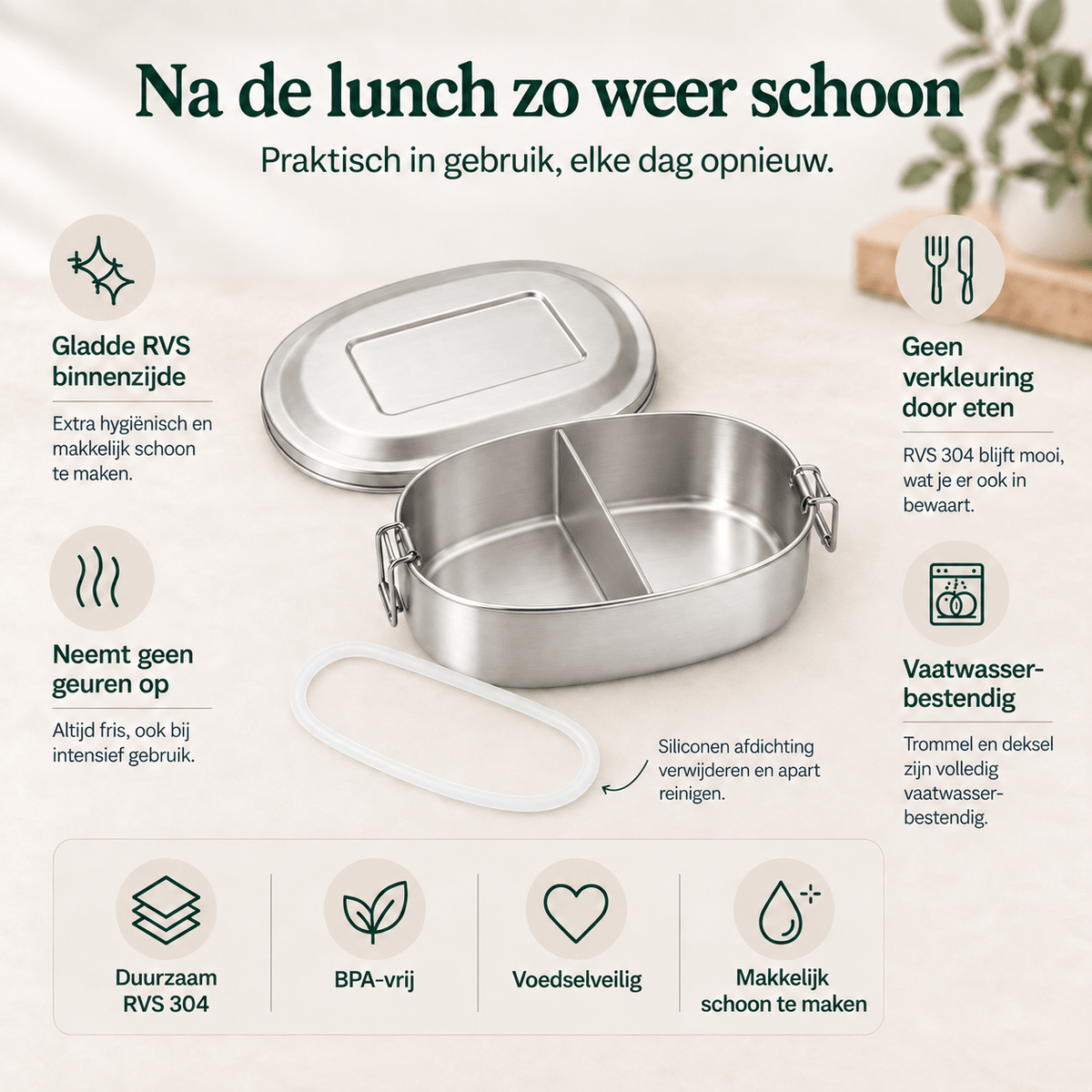 RVS lunchbox ovaal 500ml 2 compartimenten - My Green Deal