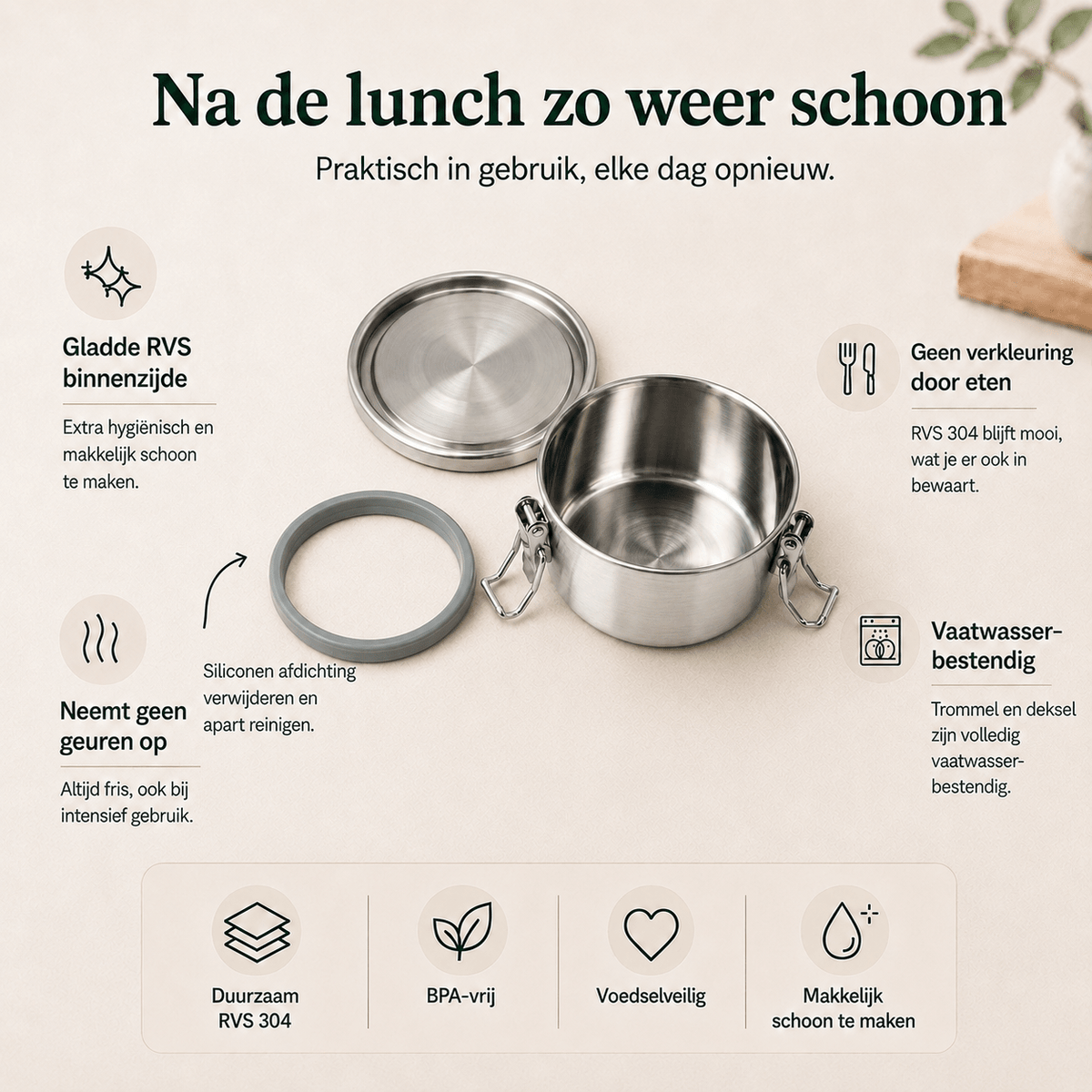 RVS Lunchbox rond 250ml - My Green Deal