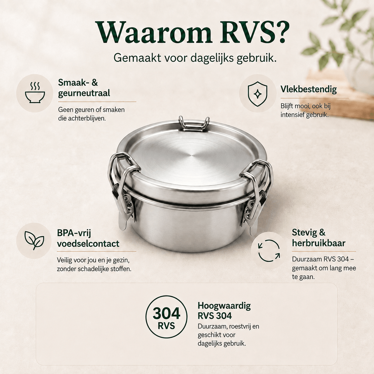 RVS Lunchbox rond 250ml - My Green Deal