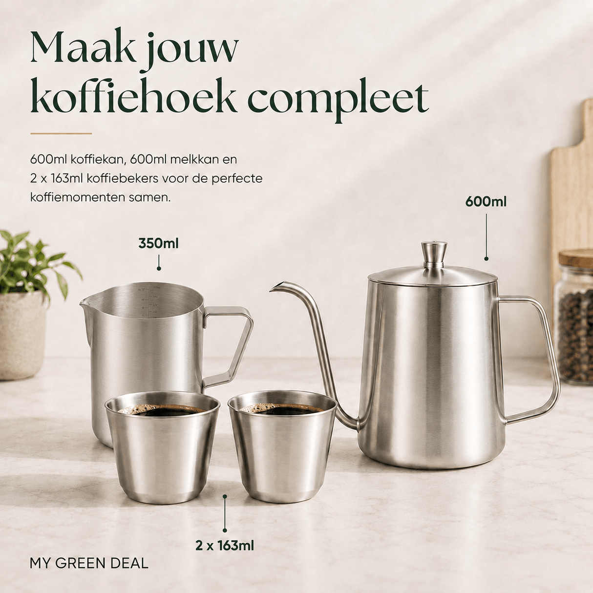 RVS Melkkan Zilver 350ml – Barista Pitcher - My Green Deal