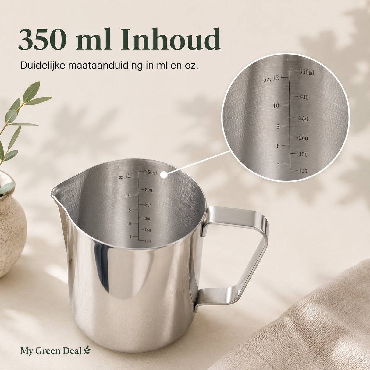 RVS Melkkan Zilver 350ml – Barista Pitcher - My Green Deal