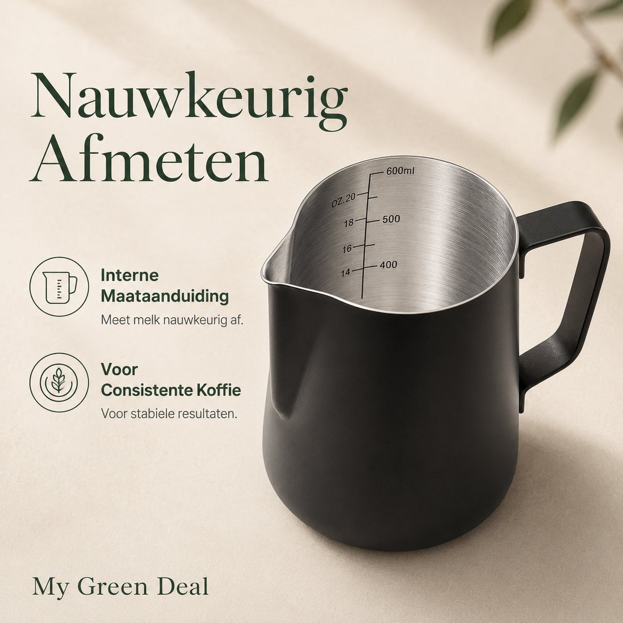 RVS Melkkan Zwart 600ml – Barista Pitcher - My Green Deal