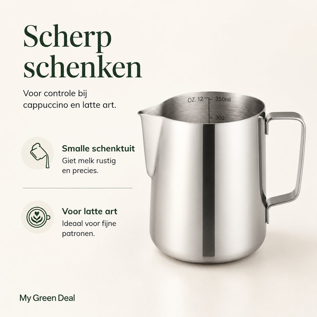 RVS Melkkan Zilver 350ml – Barista Pitcher - My Green Deal