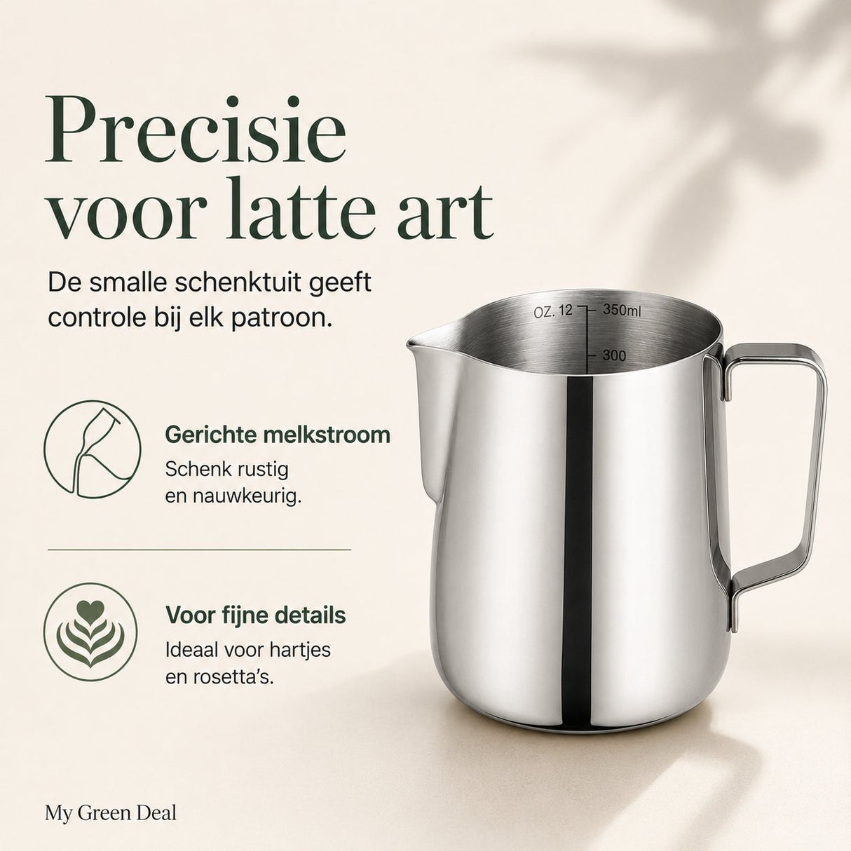 RVS Melkkan Zilver 350ml – Barista Pitcher - My Green Deal