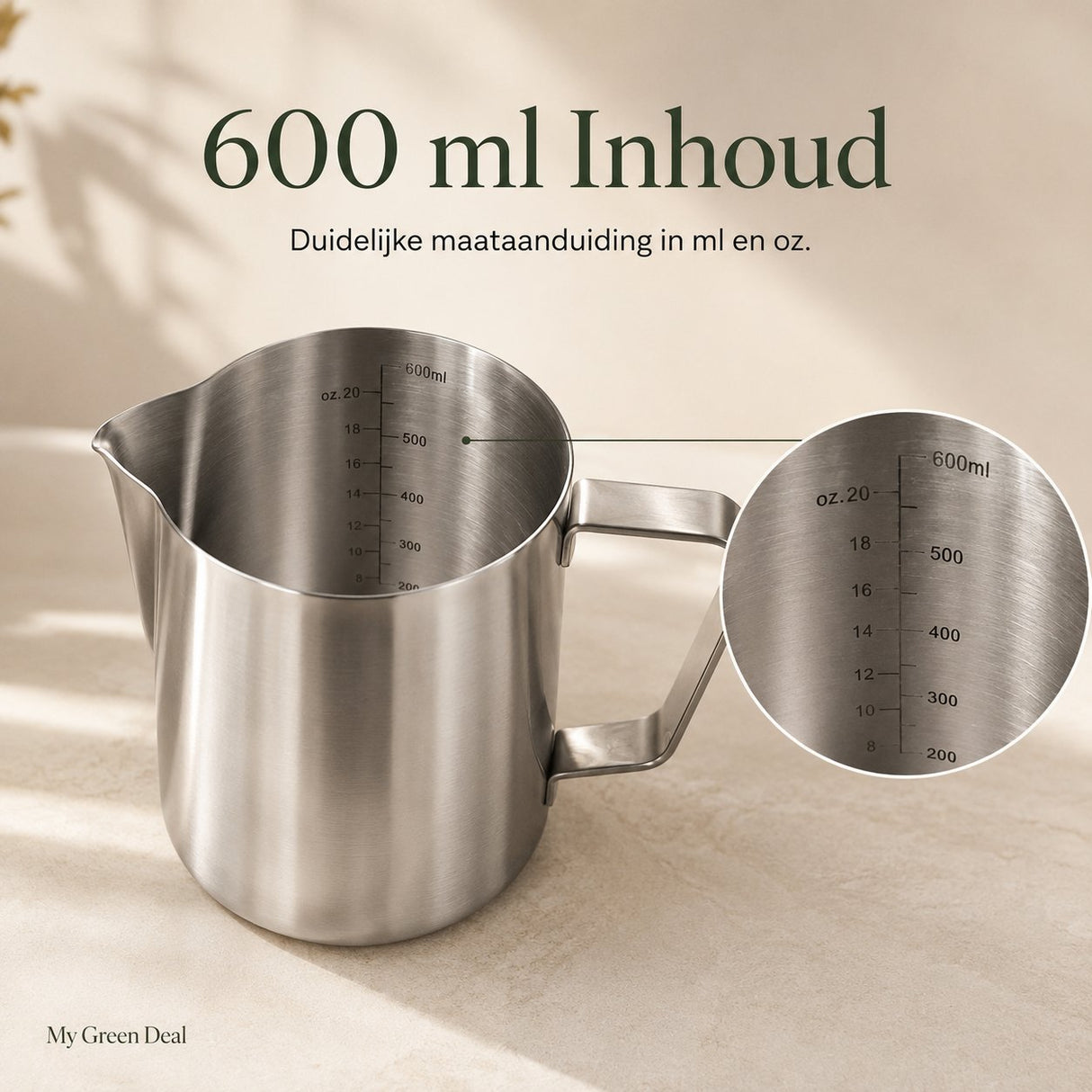 RVS Melkkan Zilver 600ml – Barista Pitcher - My Green Deal